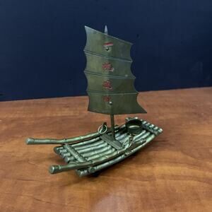 VTG Brass Chinese Junk Boat Bamboo Raft